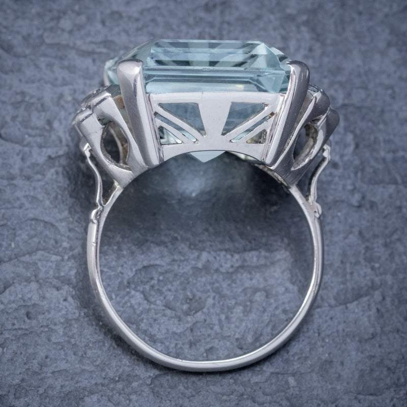 ART DECO AQUAMARINE DIAMOND RING PLATINUM 25CT EMERALD CUT AQUA CIRCA 1930 TOP