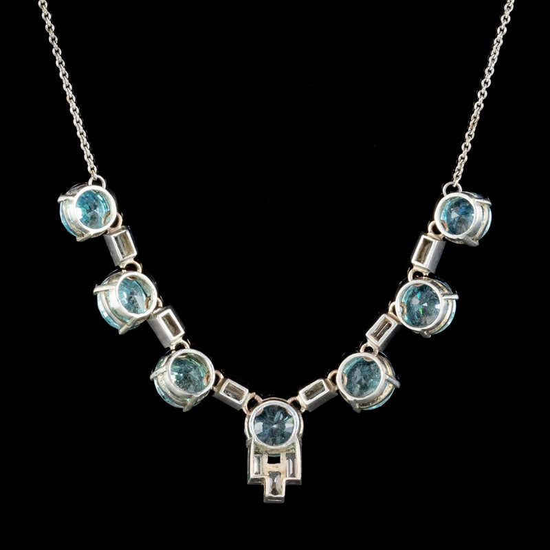 Art Deco Blue Zircon Lavaliere Necklace Silver