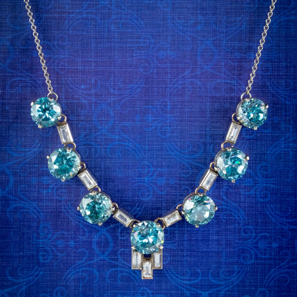Art Deco Blue Zircon Lavaliere Necklace Silver 20Ct Of Zircon Circa 1920