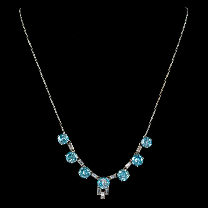 Art Deco Blue Zircon Lavaliere Necklace Silver