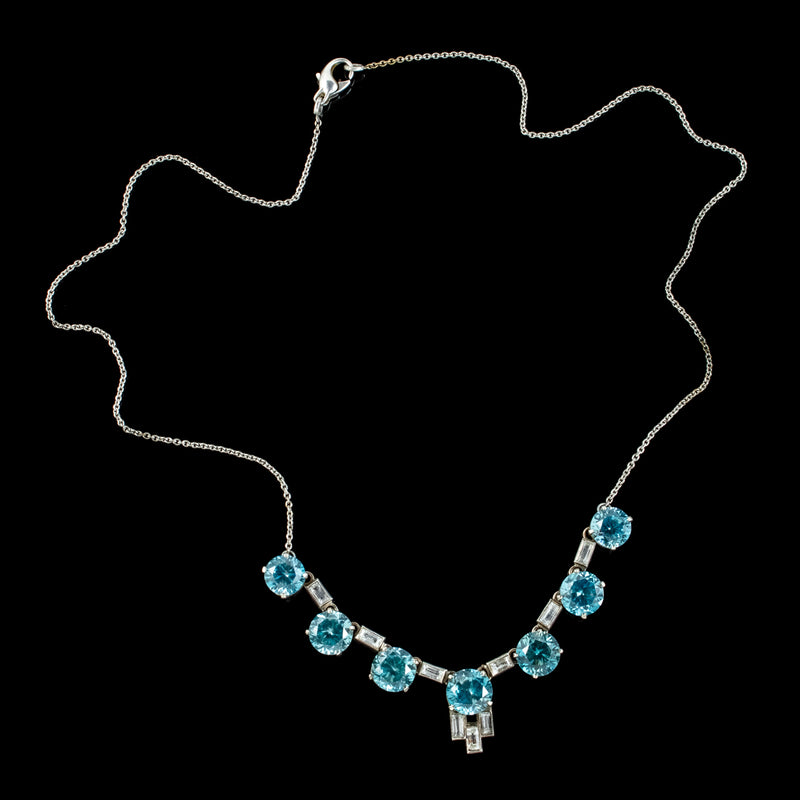 Art Deco Blue Zircon Lavaliere Necklace Silver