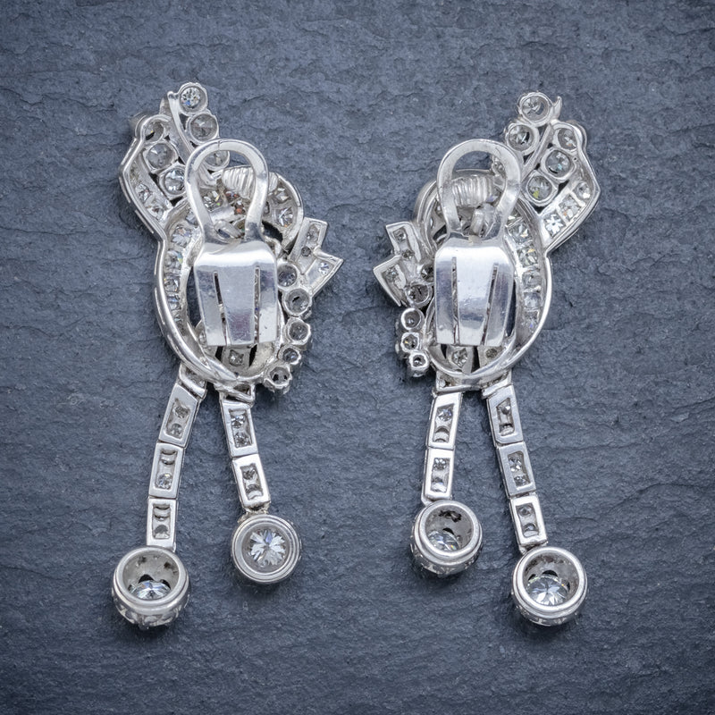 Art Deco Diamond Clip Earrings Platinum 5Ct Of Diamond Circa 1920