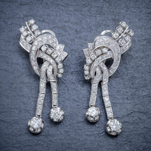 ART DECO DIAMOND CLIP EARRINGS PLATINUM 5CT OF DIAMOND CIRCA 1920 FRONT