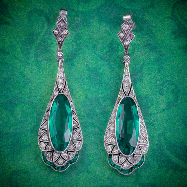 ART DECO GREEN PASTE DROP EARRINGS SILVER CIRCA 1920 cover