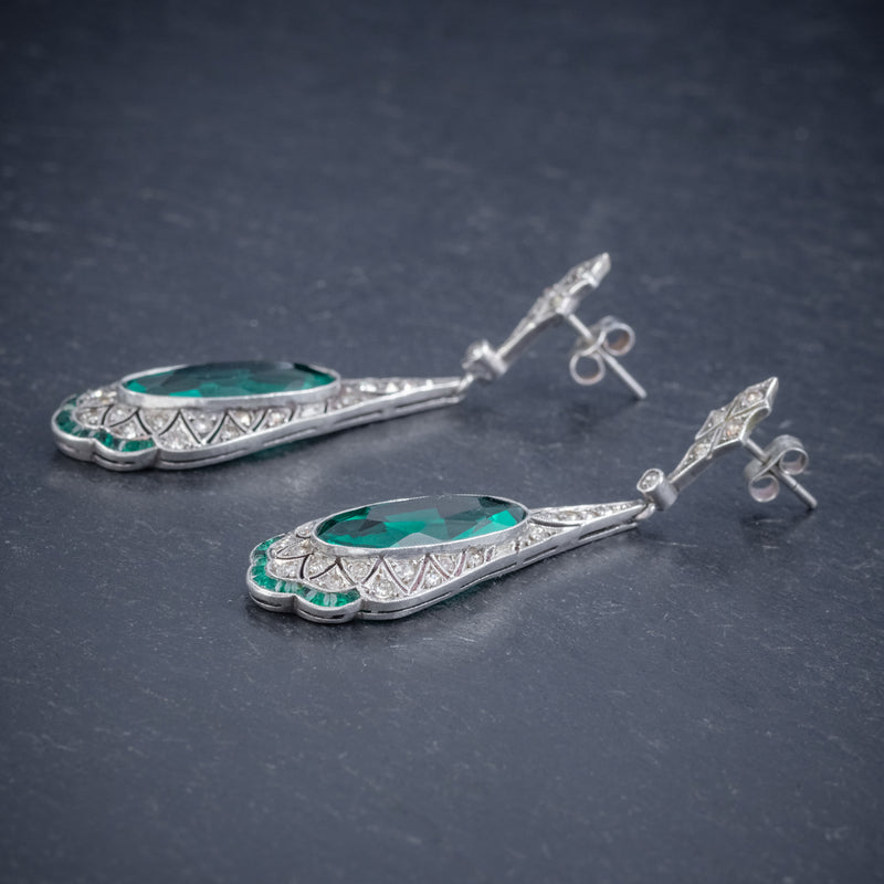 ART DECO GREEN PASTE DROP EARRINGS SILVER CIRCA 1920 side