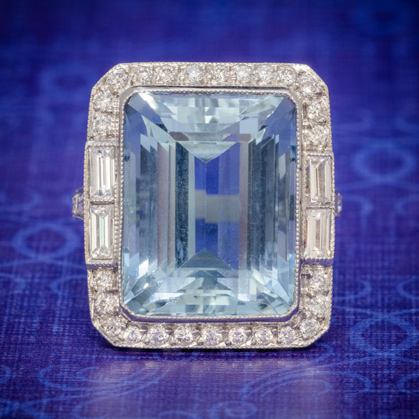 ART DECO AQUAMARINE RING PLATINUM 18CT AQUA CIRCA 1930 COVER