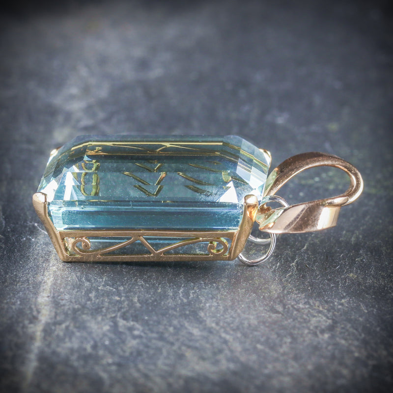 ART DECO AQUAMARINE PENDANT 18CT GOLD CIRCA 1920 SIDE 2