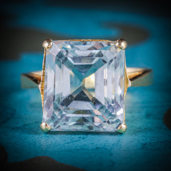 ART DECO AQUAMARINE RING 18CT GOLD 15CT AQUAMARINE COVER