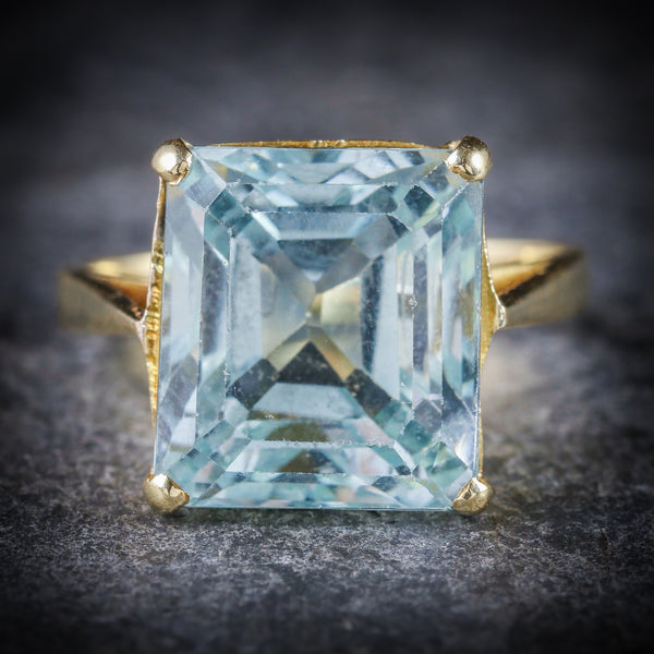 ART DECO AQUAMARINE RING 18CT GOLD 15CT AQUAMARINE FRONT