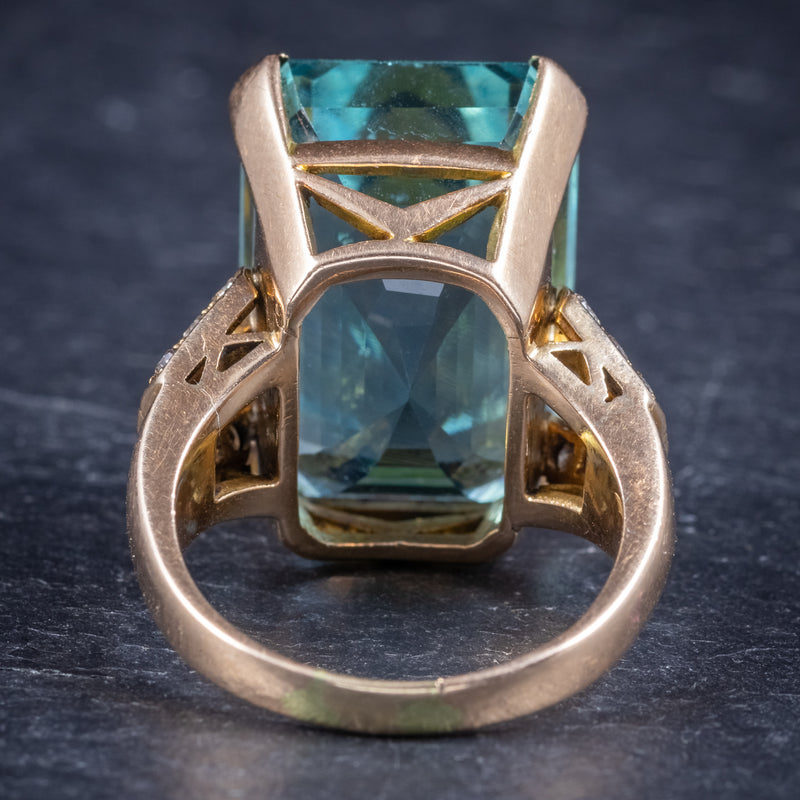 Art Deco Aquamarine Ring 18ct Gold 28ct Aqua back