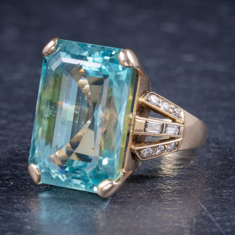 Art Deco Aquamarine Ring 18ct Gold 28ct Aqua side