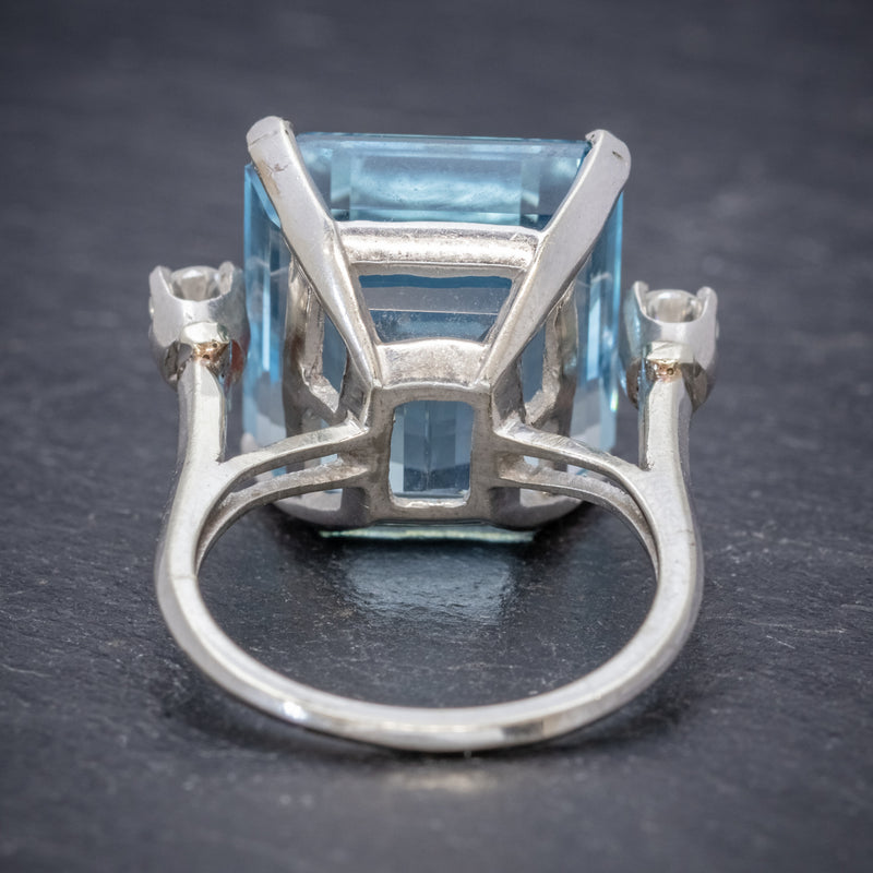 ART DECO AQUAMARINE RING 18CT WHITE GOLD 17.5CT AQUA CIRCA 1920 BACK