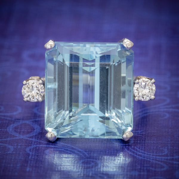 ART DECO AQUAMARINE RING 18CT WHITE GOLD 17.5CT AQUA CIRCA 1920 COVER