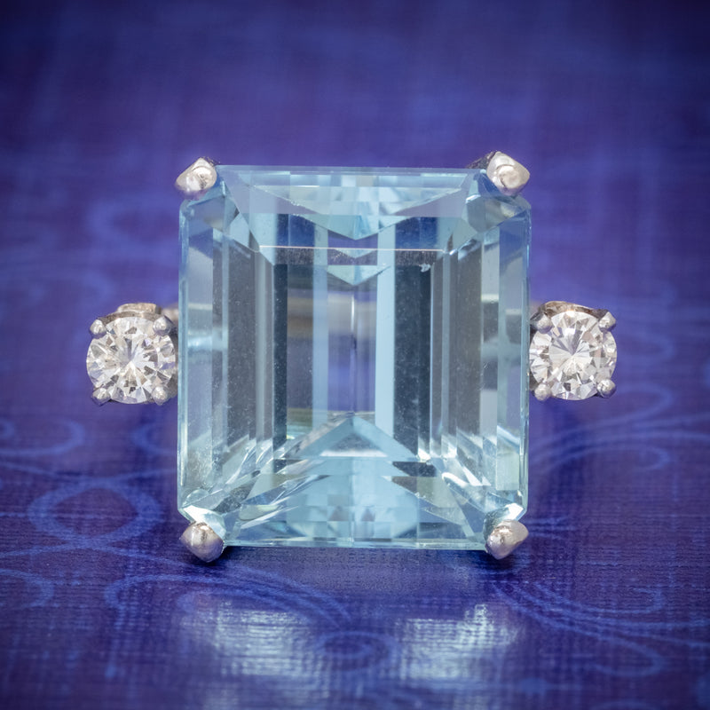 ART DECO AQUAMARINE RING 18CT WHITE GOLD 17.5CT AQUA CIRCA 1920 COVER