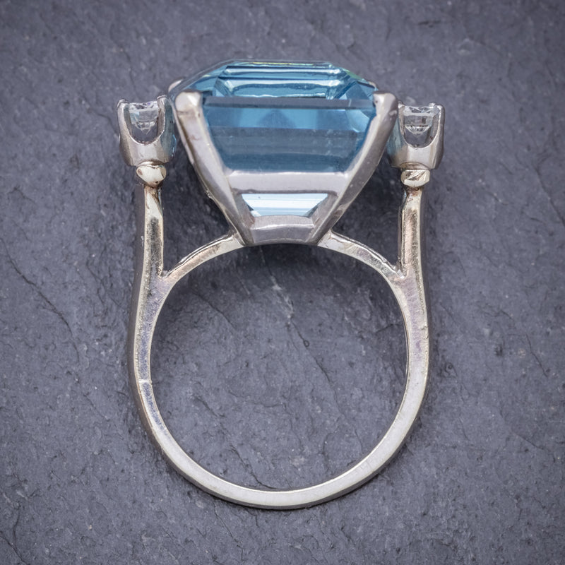 ART DECO AQUAMARINE RING 18CT WHITE GOLD 17.5CT AQUA CIRCA 1920 TOP