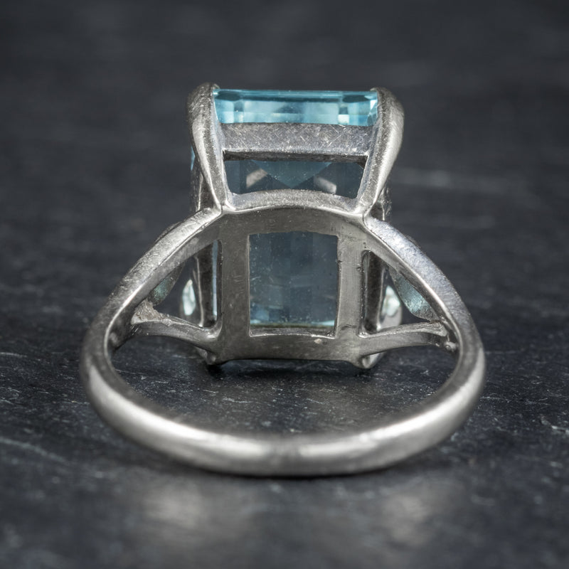 Art Deco Aquamarine Ring 18ct White Gold Circa 1930 BACK