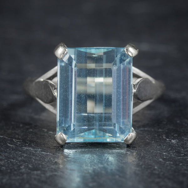 Art Deco Aquamarine Ring 18ct White Gold Circa 1930 FRONT