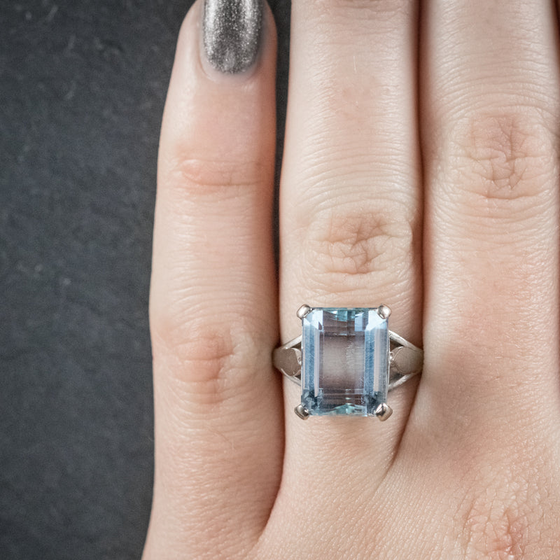 Art Deco Aquamarine Ring 18ct White Gold Circa 1930 HAND