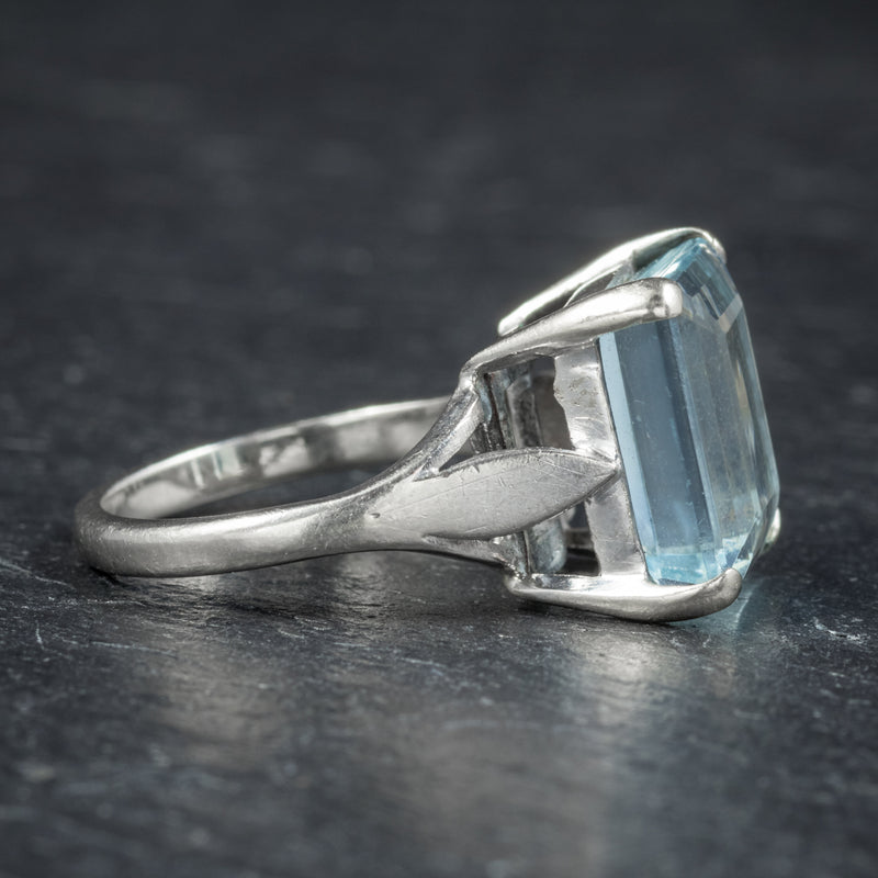 Art Deco Aquamarine Ring 18ct White Gold Circa 1930 SIDE2