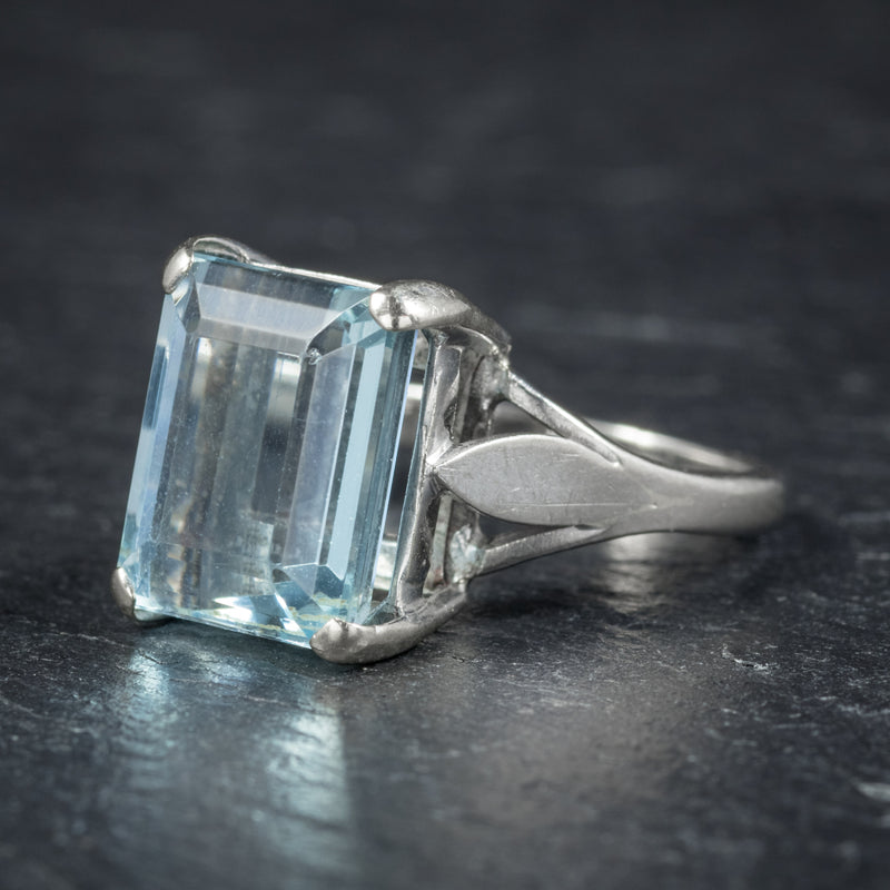 Art Deco Aquamarine Ring 18ct White Gold Circa 1930 SIDE