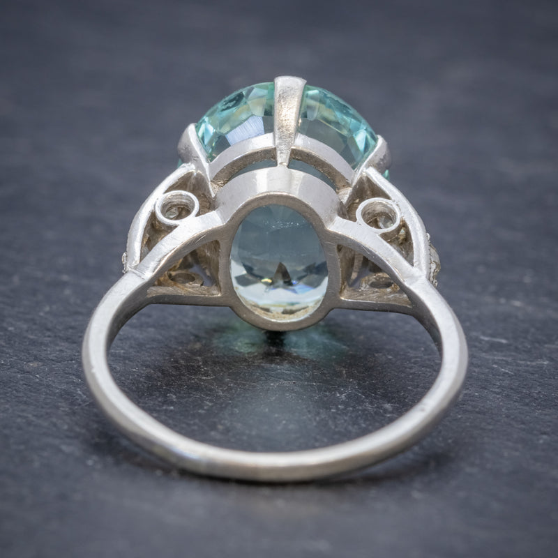 ART DECO AQUAMARINE RING PLATINUM 6CT AQUA CIRCA 1920 BACK