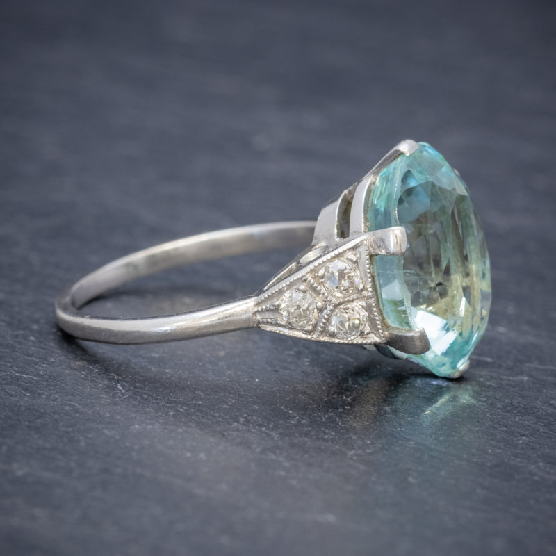 ART DECO AQUAMARINE RING PLATINUM 6CT AQUA CIRCA 1920 SIDE2