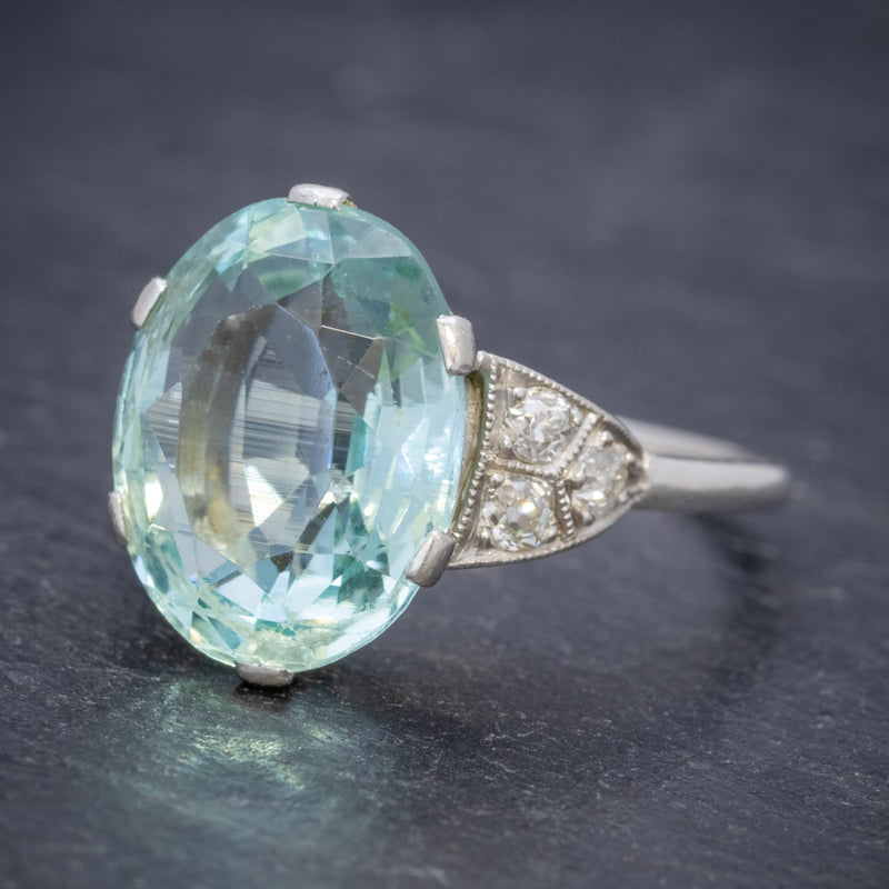 ART DECO AQUAMARINE RING PLATINUM 6CT AQUA CIRCA 1920 SIDE