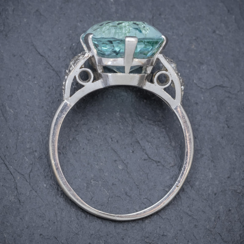 ART DECO AQUAMARINE RING PLATINUM 6CT AQUA CIRCA 1920 TOP