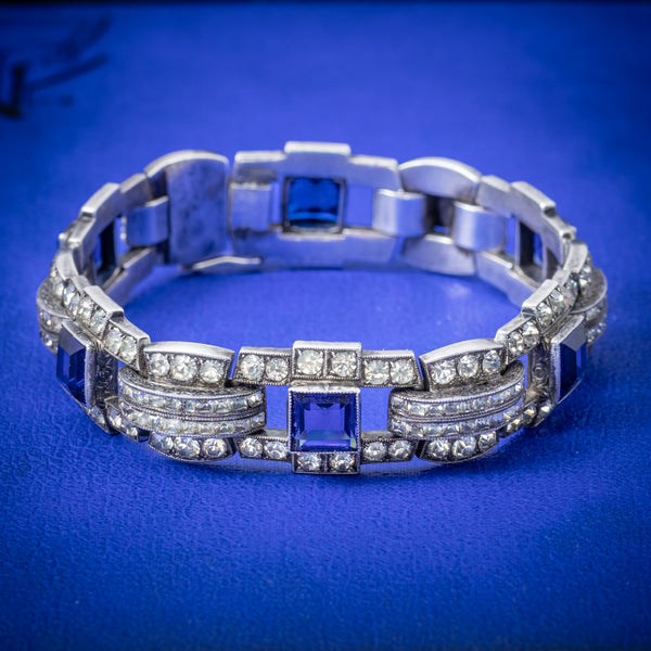 Art Deco Blue Paste Bracelet Silver Circa 1920 COVER