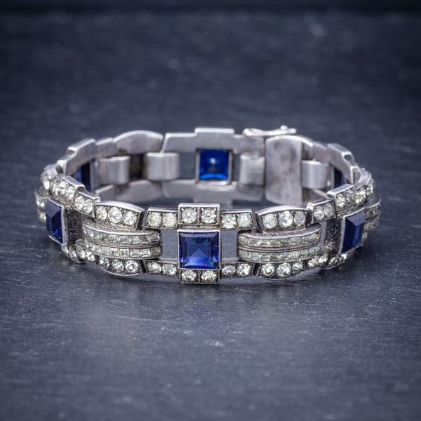 Art Deco Blue Paste Bracelet Silver Circa 1920 FRONT
