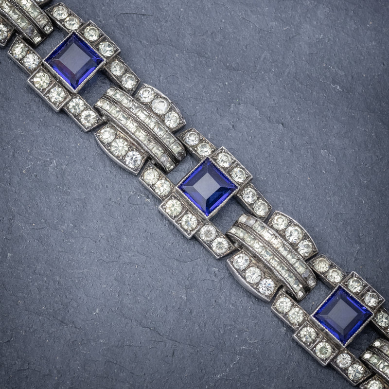 Art Deco Blue Paste Bracelet Silver Circa 1920 LINKS