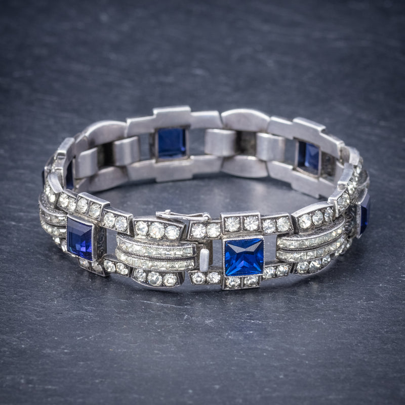 Art Deco Blue Paste Bracelet Silver Circa 1920 SIDE