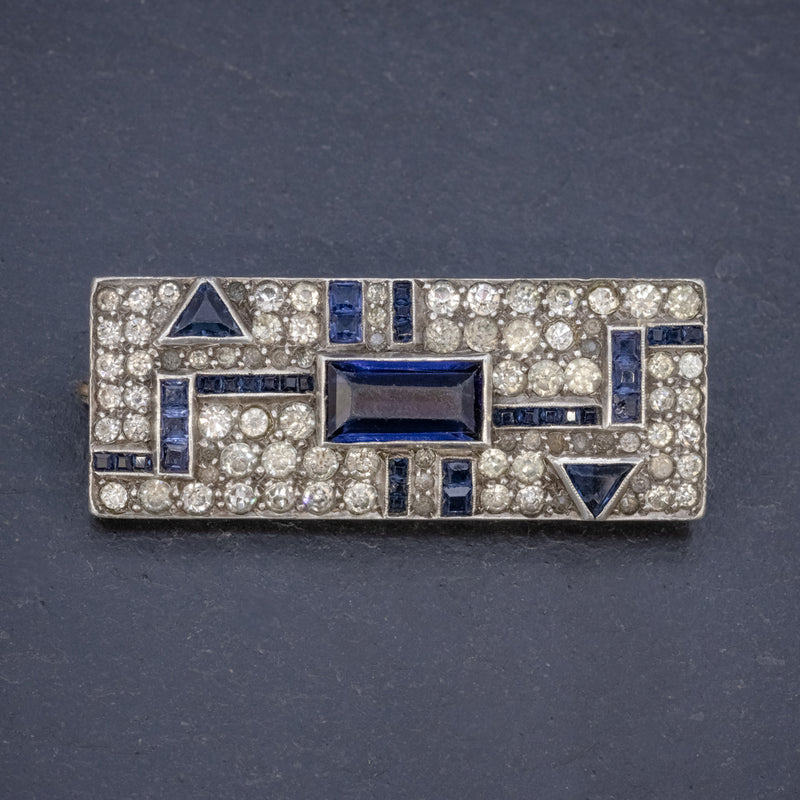 ART DECO BLUE PASTE BROOCH STERLING SILVER CIRCA 1930 FRONT