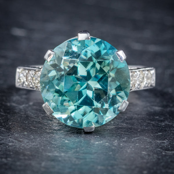 Art Deco Blue Zircon Ring 18ct White Gold 5ct Zircon Circa 1920 front