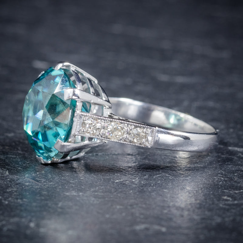 Art Deco Blue Zircon Ring 18ct White Gold 5ct Zircon Circa 1920 side1