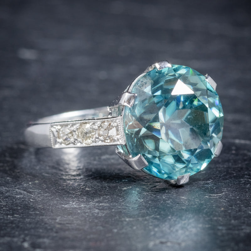 Art Deco Blue Zircon Ring 18ct White Gold 5ct Zircon Circa 1920 side2