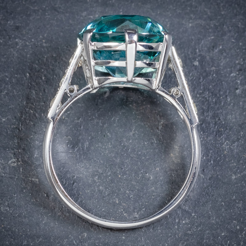 Art Deco Blue Zircon Ring 18ct White Gold 5ct Zircon Circa 1920 top