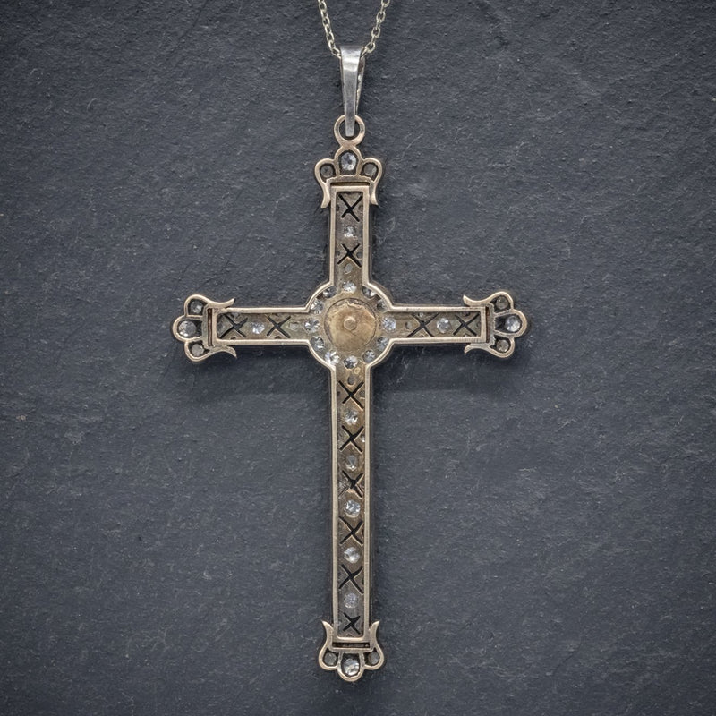 Art Deco Diamond Cross Pendant Necklace Platinum Circa 1930 BACK