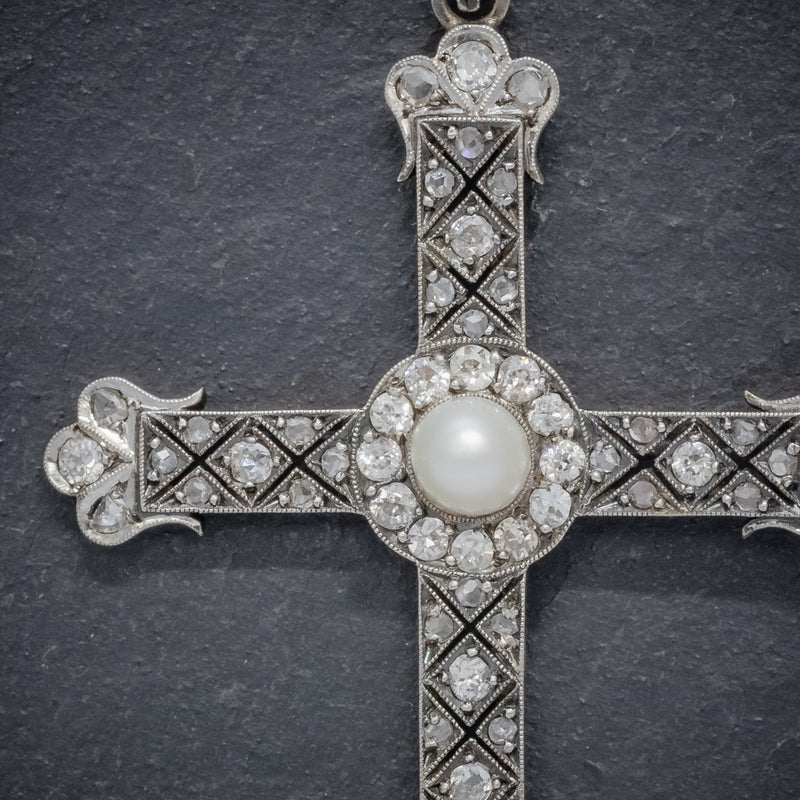 Art Deco Diamond Cross Pendant Necklace Platinum Circa 1930 CLOSE