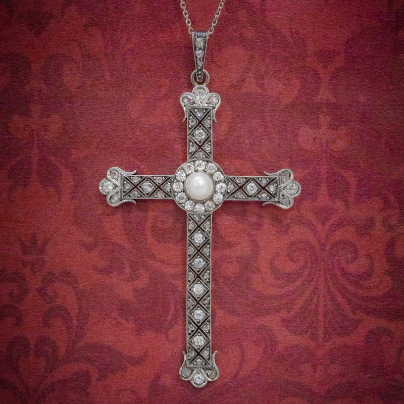 Art Deco Diamond Cross Pendant Necklace Platinum Circa 1930 COVER