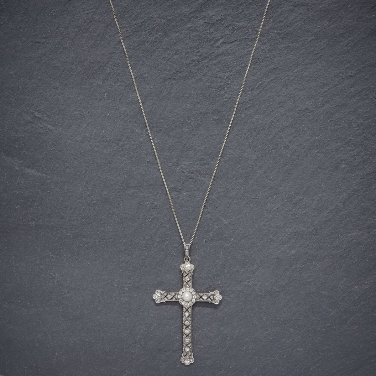 Antique diamond cross necklace on sale