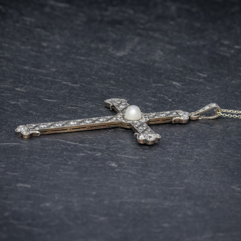 Art Deco Diamond Cross Pendant Necklace Platinum Circa 1930 SIDE