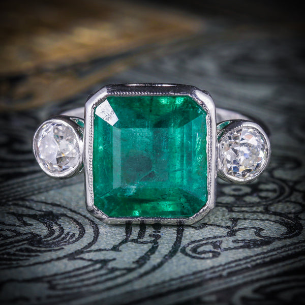 ART DECO EMERALD DIAMOND PLATINUM RING 8CT EMERALD 1.20CT DIAMOND COVER