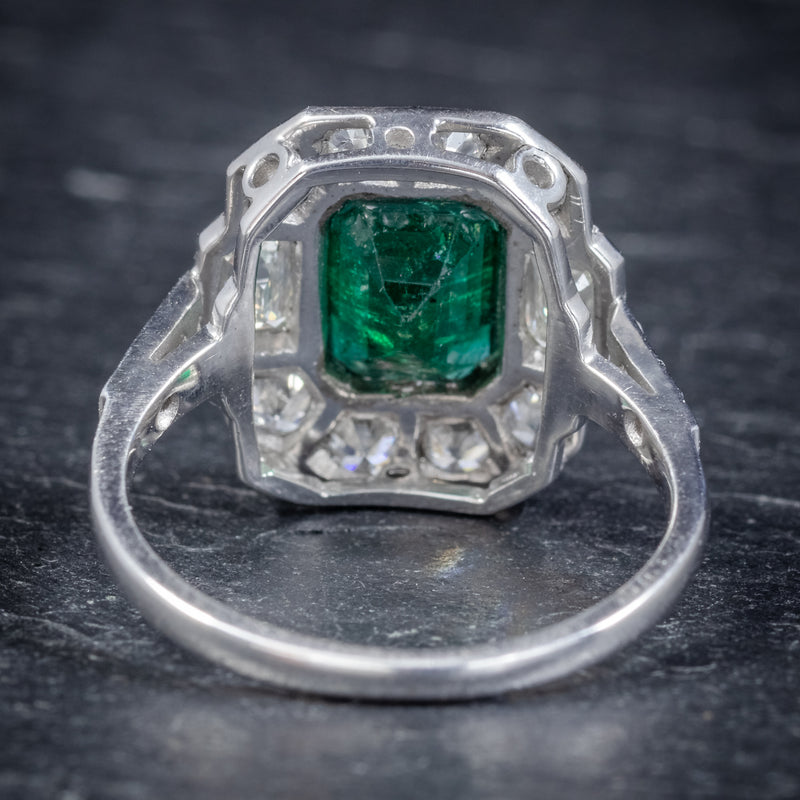 Art Deco Emerald Diamond Ring 18ct White Gold Circa 1920 BACK