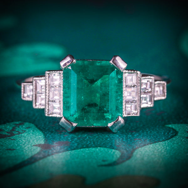 ART DECO EMERALD DIAMOND RING 18CT WHITE GOLD CIRCA 1920 COVER