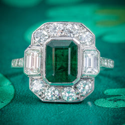 Art Deco Emerald Diamond Ring 18ct White Gold Circa 1920 COVER
