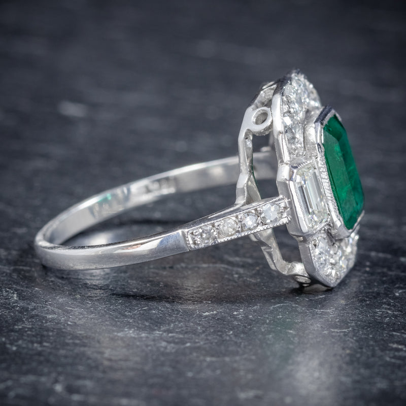 Art Deco Emerald Diamond Ring 18ct White Gold Circa 1920 SIDE2