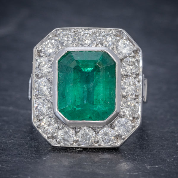 ART DECO EMERALD DIAMOND RING 5.20CT EMERALD PLATINUM RING CIRCA 1920 FRONT