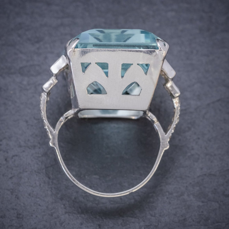 Art Deco French 56ct Aquamarine Diamond Ring Platinum Circa 1930 TOP