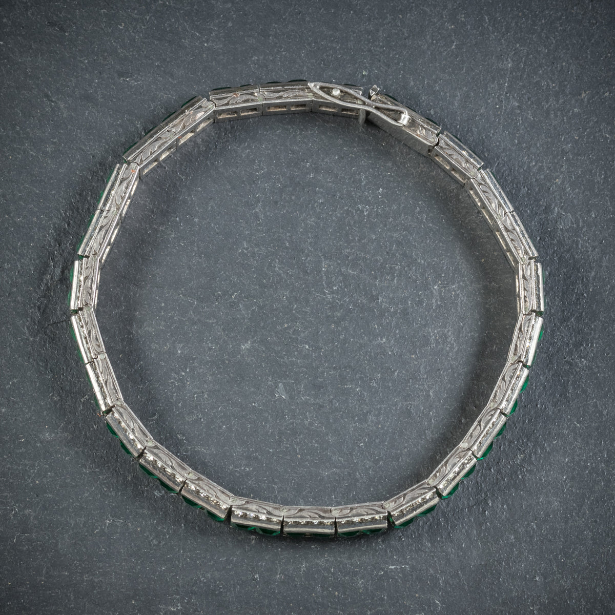 Bracelet Argenté Art Déco Floral Avec Strass Blanc Et Vert - Style Années 1920 - Neuf